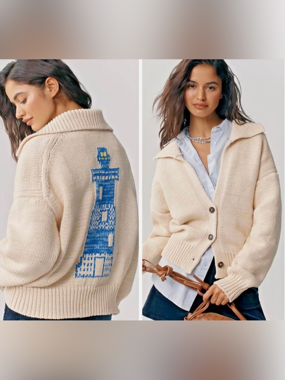 📌 NWT Anthropologie Maeve Collared V - neck Lighthouse Cardigan (Fits Oversized)